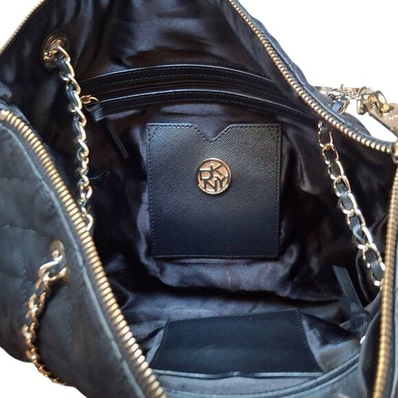 DKNY Gansevoort Quilted Black Napa Lamb Leather Tote - Picture 6 of 8